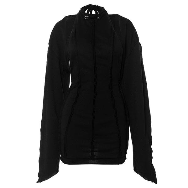 Mini-robe 2 pièces à manches longues et dos nu avec haussement d'épaules 