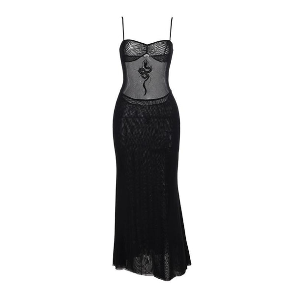 Robe midi froncée en maille transparente à imprimé dragon | Robe Samba 