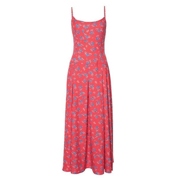 Flower print zip-up u neck cami maxi dress  | red tango dress