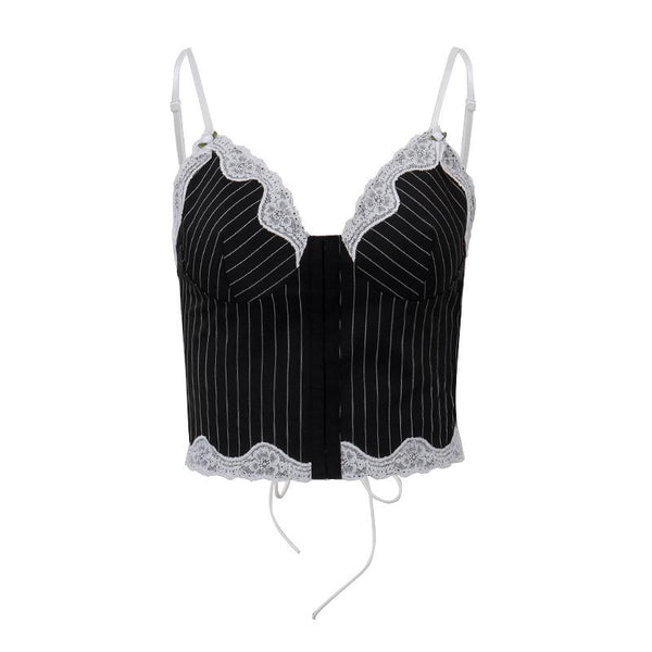 Haut caraco à lacets avec ourlet en dentelle rayée 
