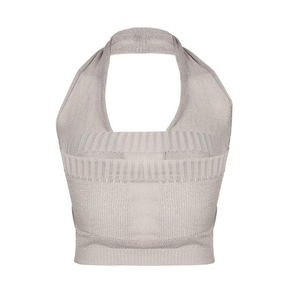 Haut uni dos nu en tricot côtelé 