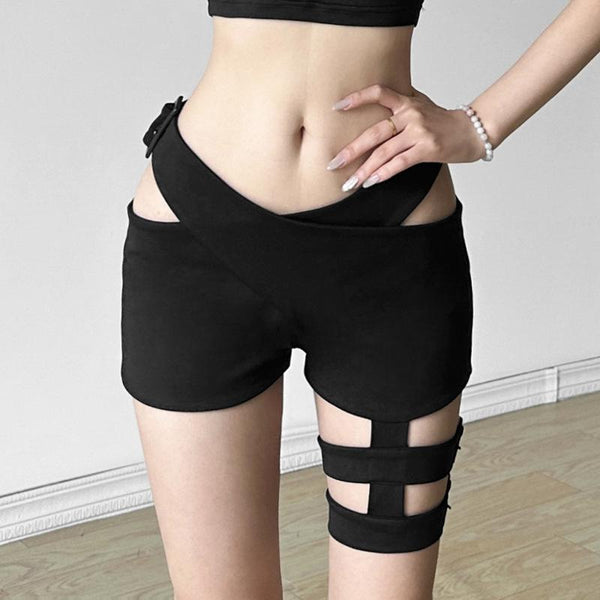 Pantalon taille basse uni à boucle croisée sur le devant 
