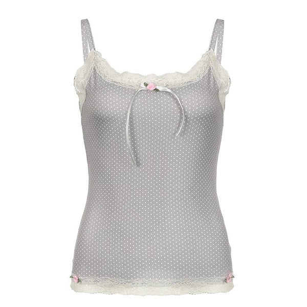 Haut caraco appliqué à pois et ourlet en dentelle 