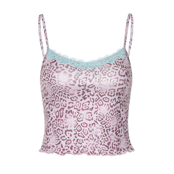 Haut camisole dos nu à col en U et ourlet en dentelle imprimée 