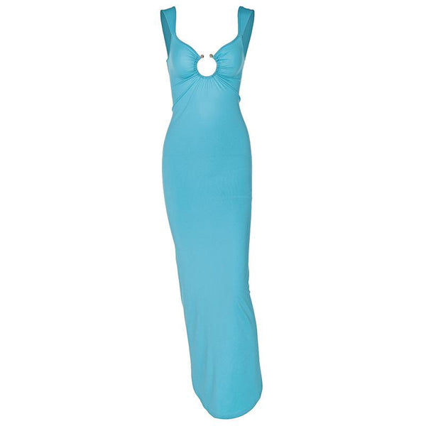 O ring ruched hollow out high slit cami maxi dress  | red tango dress