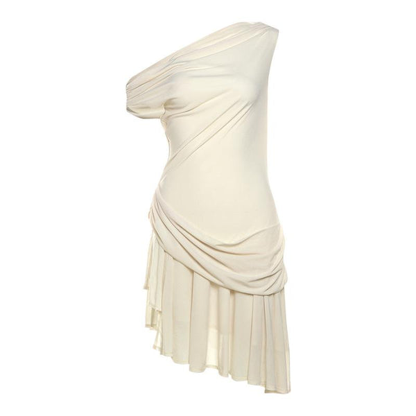 One shoulder ruched solid slit mini dress