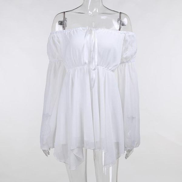 Robe mini longue évasée à épaules dénudées et à nouer soi-même 
