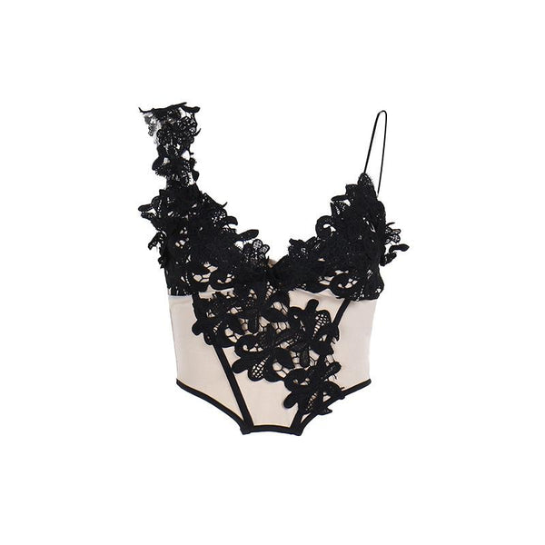 Haut bustier dos nu à broderies florales 