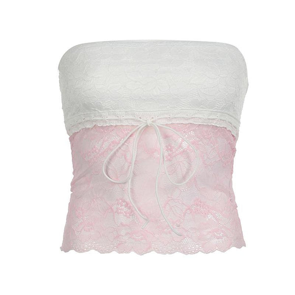 Lace knotted backless tube top