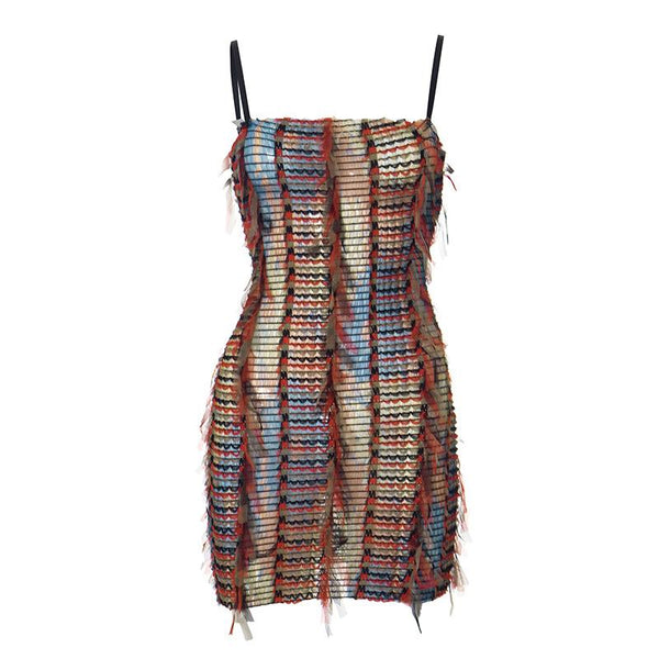 Mesh ruffle stitch contrast textured cami mini dress  | red tango dress