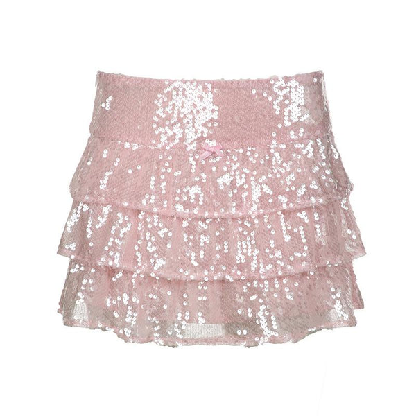 Mini-jupe froncée avec nœud papillon et paillettes 