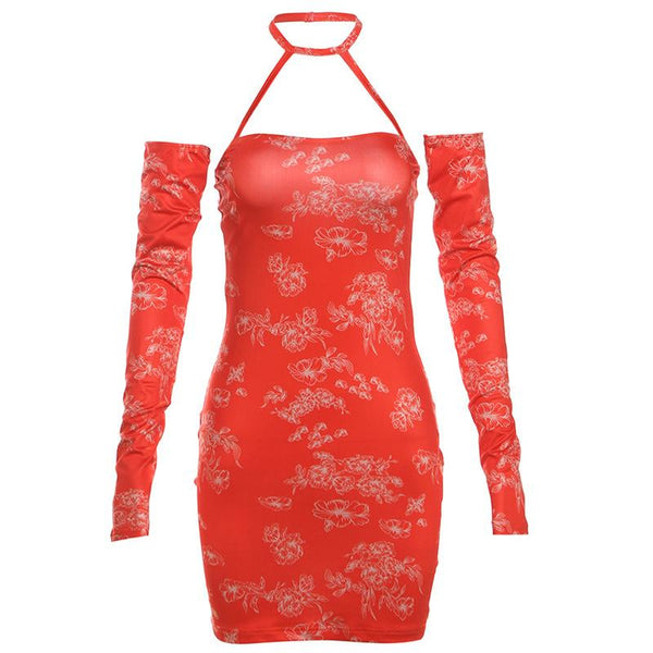 Robe mini dos nu froncée à imprimé gants licou | robe tango rouge 
