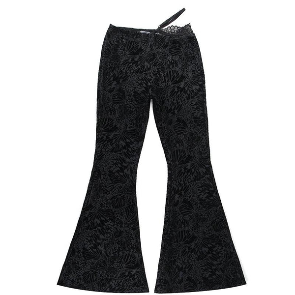 Pantalon taille basse à ourlet en dentelle imprimé léopard 