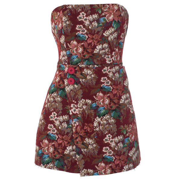 Mini-robe tube à imprimé fleuri avec fermeture éclair et boutons 