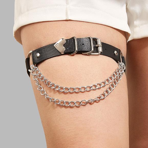 Bande de cuisse réglable en cuir PU avec chaîne en métal