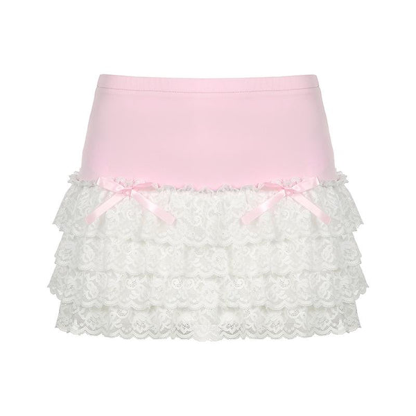Robe mini-robe trapèze froncée en patchwork de dentelle et nœud papillon 