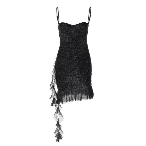 Sweetheart neck glitter ruffle cami mini dress