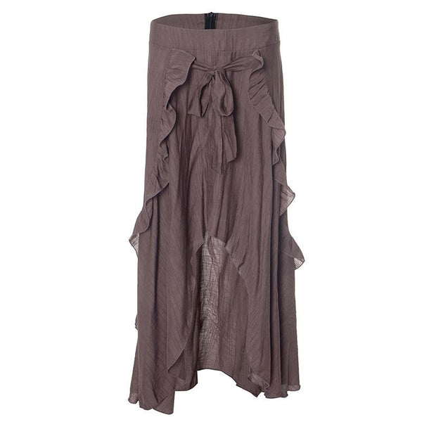 Jupe longue zippée nouée à volants 