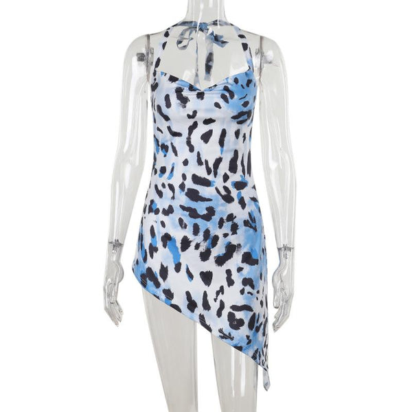 Mini-robe licou à imprimé léopard 