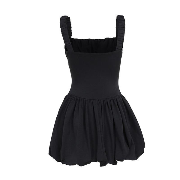 Square neck backless ruched cami mini dress
