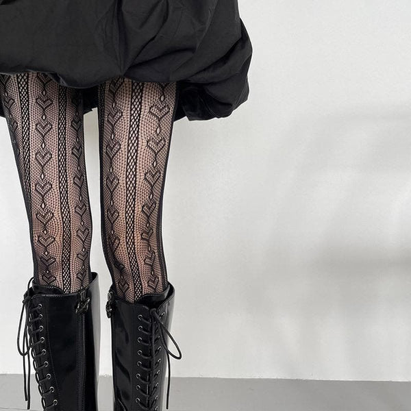 Collants résille ajourés à motif cœur uni 
