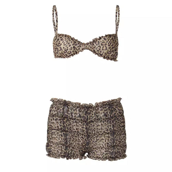 Leopard print ruffle ruched crop chiffon cami pant set