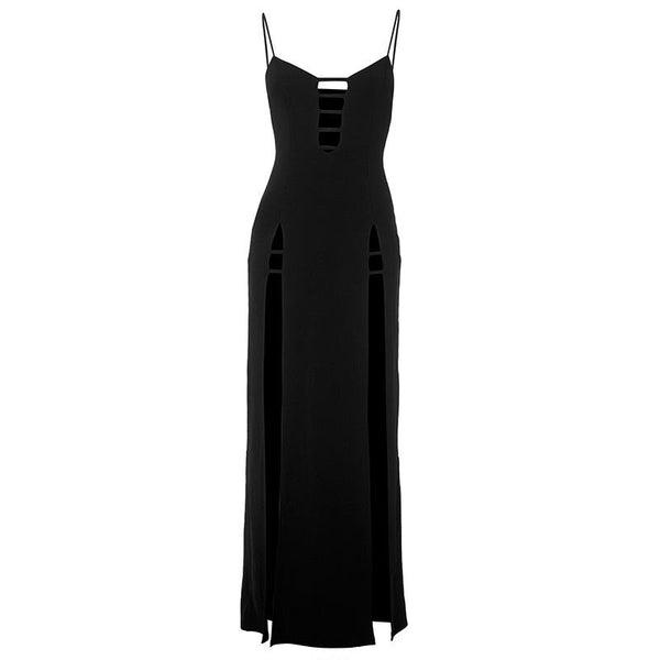 Hollow out high slit backless cami maxi dress