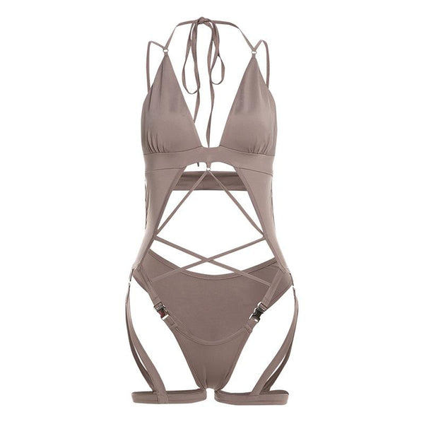 Body camisole uni à col en V et devant croisé 