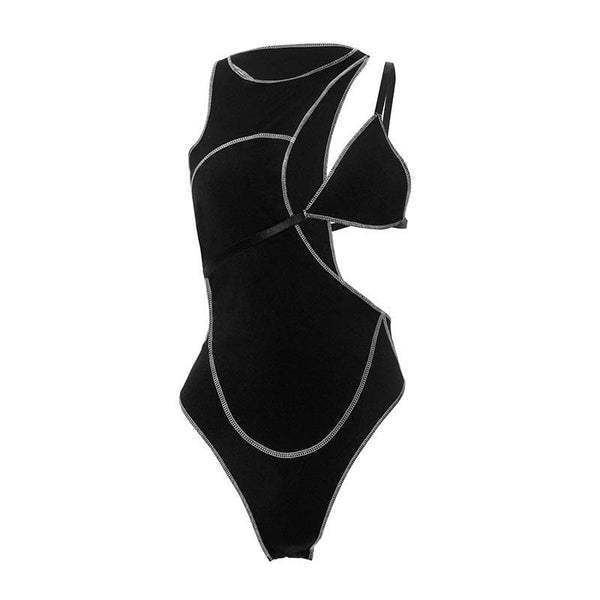 Body 2 pièces à col ras du cou et coutures ajourées 