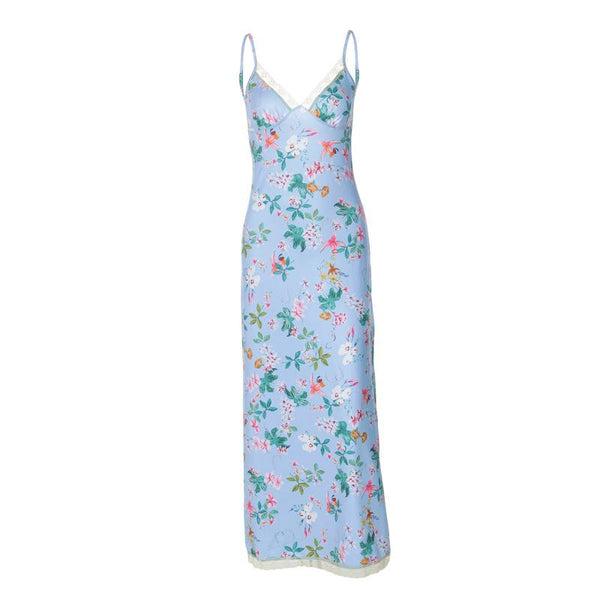 Print v neck lace hem knotted cami midi dress