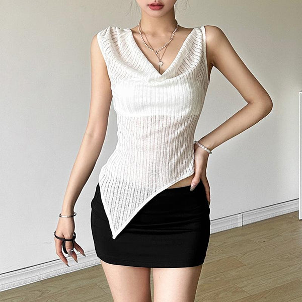 Cowl neck textured irregular solid top