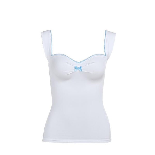 Haut caraco froncé avec ourlet en dentelle et nœud papillon 