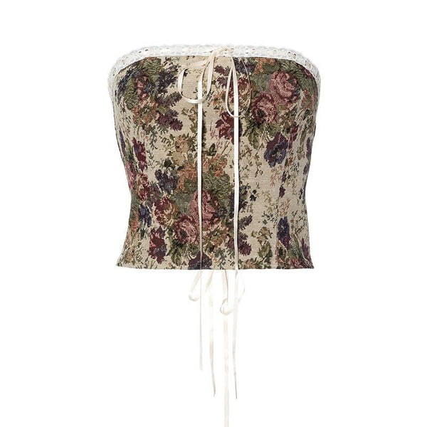 Haut tube texturé à lacets avec ourlet en dentelle et nœud papillon 