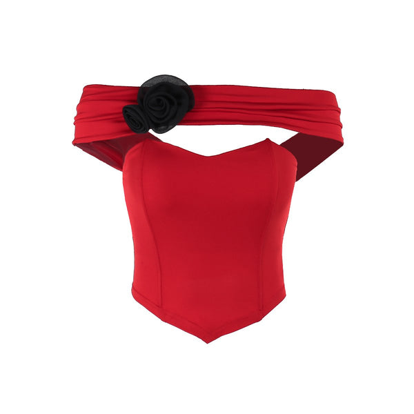Haut bustier à épaules dénudées et appliques florales 
