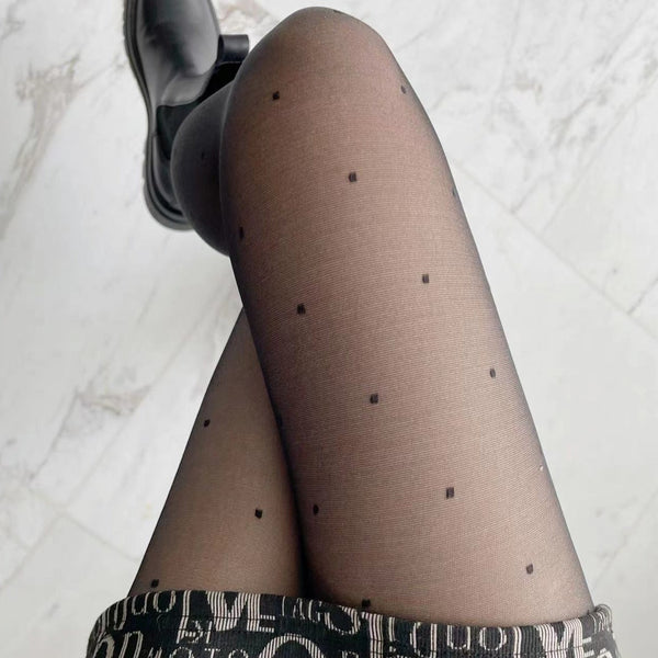 Collants en maille transparente à pois 