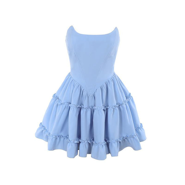 Mini-robe bustier tube à volants smockés 