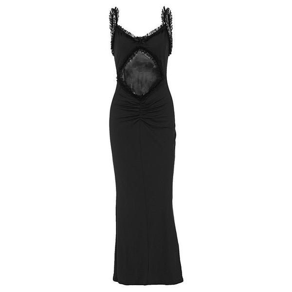 Ruffle hollow out ruched bowknot cami midi dress