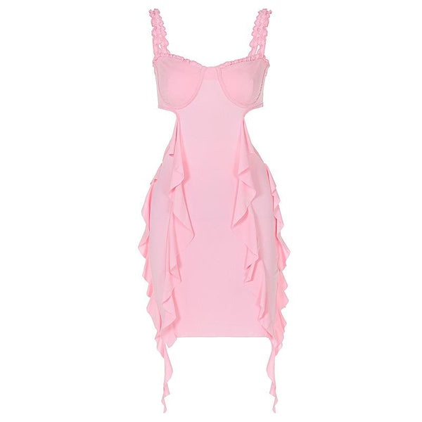 Sweetheart neck ruffle hollow out cami mini dress