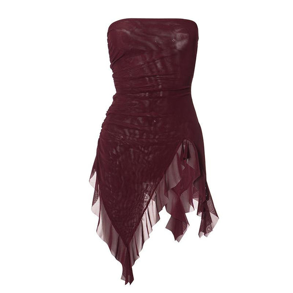 Sheer mesh ruffle ruched tube mini dress  | samba dress