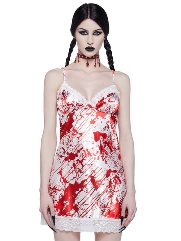 Lace hem print backless cami mini dress  | red tango dress