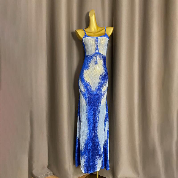 Robe longue camisole zippée contrastée à col en U 