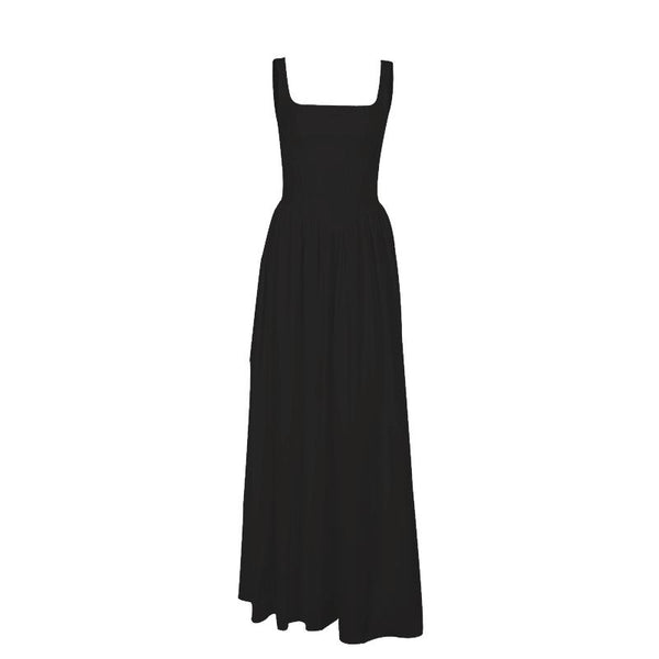 Robe longue à col carré et fermeture éclair unie 