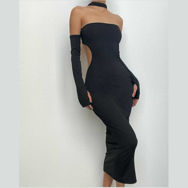 Robe midi dos nu à boutons et dos nu