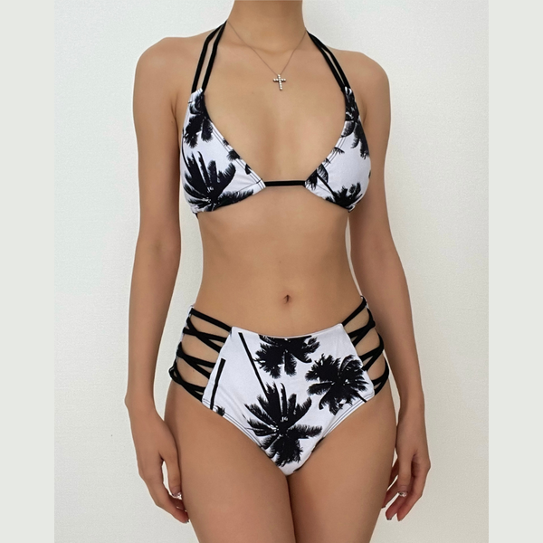 Maillot de bain bikini rembourré à nouer et à licou contrasté 