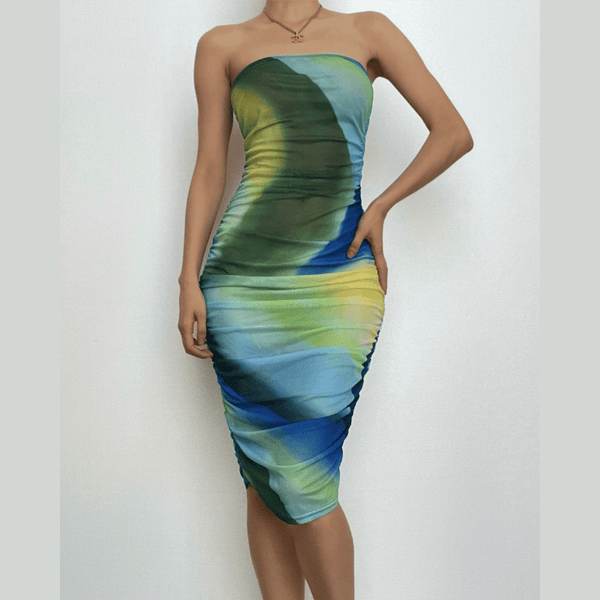 Sheer mesh see through backless contrast tube midi dress  | samba dress