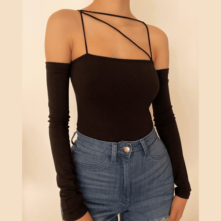 Off shoulder irregular backless bodysuit - Halibuy