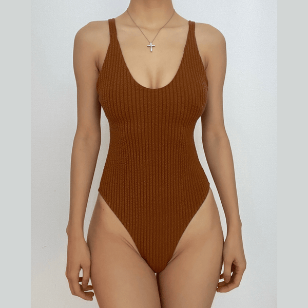 Maillot de bain une pièce rembourré uni à dos croisé 