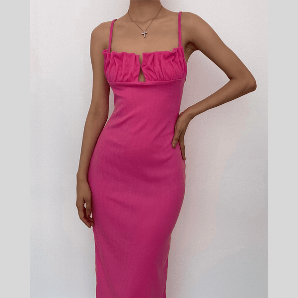 Robe camisole dos nu côtelée froncée sans manches | robe tango rouge 