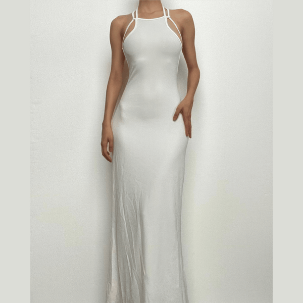 Robe longue unie à licou, sans manches, dos nu, à nouer soi-même