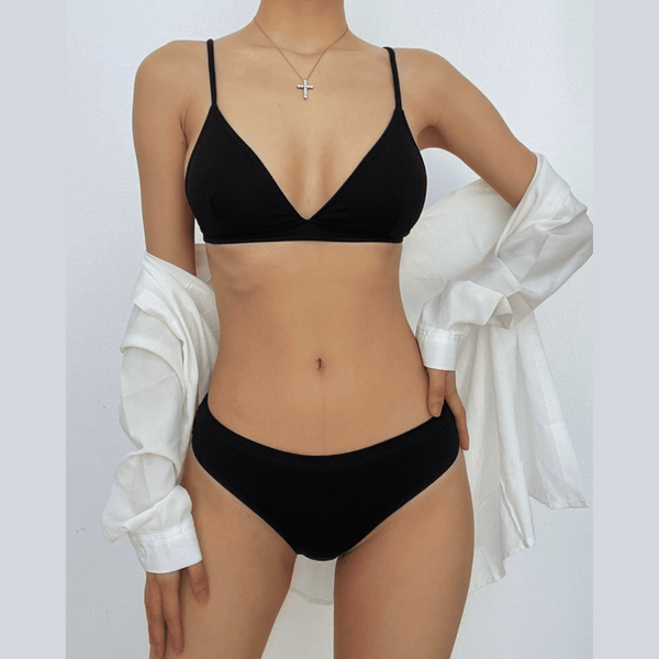 Maillot de bain bikini camisole à col en V rembourré et uni 